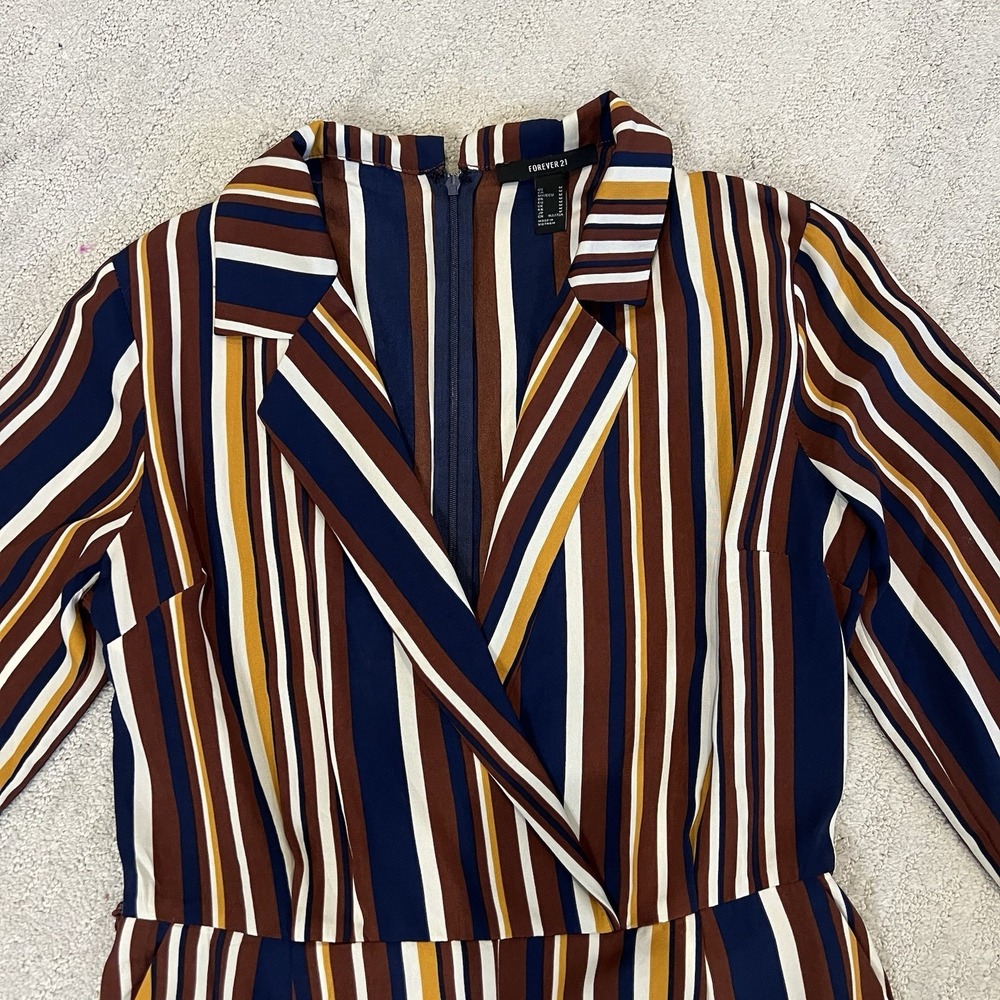Forever 21 Women's Navy/Brown/Mustard Romper W/ Belt Loops Jumpsuit Size M - Picture 3 of 10